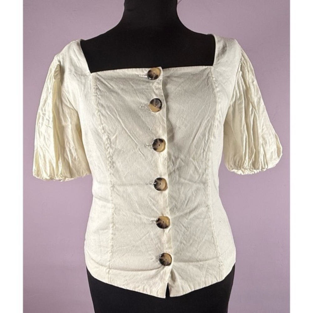 ANTONIO MELANI White Shoulder Puff Sleeve Crop Top